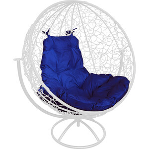 Вращающееся кресло Планета про Круг с ротангом белое, синяя подушка (11100110)