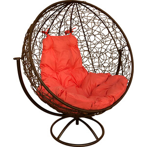 Вращающееся кресло Планета про Круг с ротангом коричневое, оранжевая подушка (11100207)
