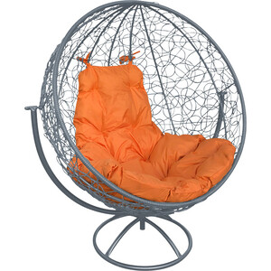 Вращающееся кресло Планета про Круг с ротангом серое, оранжевая подушка (11100307)