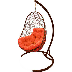 фото Подвесное кресло планета про овал с ротангом коричневое, оранжевая подушка (11140207)