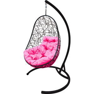 фото Подвесное кресло планета про овал с ротангом черное, розовая подушка (11140408)