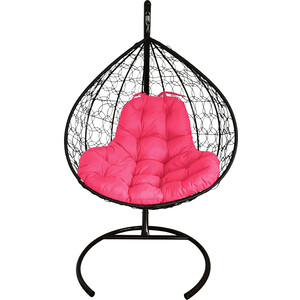 фото Подвесное кресло планета про xl с ротангом черное, розовая подушка