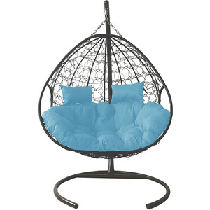 фото Подвесное кресло планета про для двоих с ротангом серое, голубая подушка (11450303)