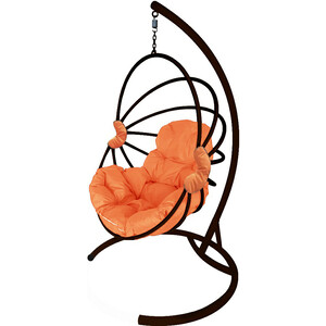 фото Подвесное кресло планета про веер без ротанга коричневое, оранжевая подушка