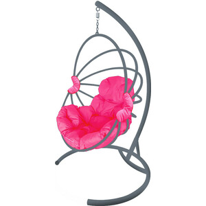 фото Подвесное кресло планета про веер без ротанга серое, розовая подушка