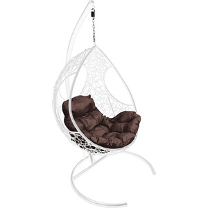 Подвесное кресло Планета про Долька с ротангом белое, коричневая подушка (11150105)