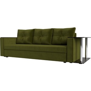 фото Прямой диван лига диванов атланта лайт со столом микровельвет зеленый правый (112481)