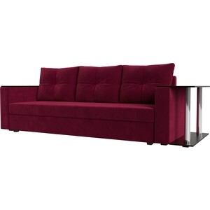 Прямой диван Лига Диванов Атланта Лайт со столом микровельвет бордовый правый (112479R) прямой диван лига диванов оксфорд микровельвет бордовый