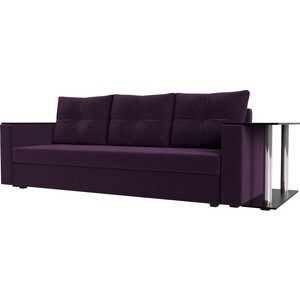 Прямой диван Лига Диванов Атланта Лайт со столом велюр фиолетовый правый (112476R)