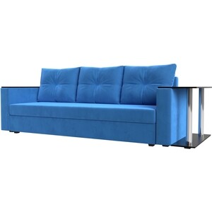 фото Прямой диван лига диванов атланта лайт со столом велюр голубой правый (112472)