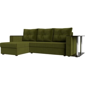 фото Угловой диван лига диванов атланта лайт микровельвет зеленый левый угол (112503l)