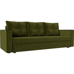 фото Прямой диван лига диванов атланта лайт без стола микровельвет зеленый (112646)