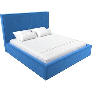 фото Интерьерная кровать лига диванов аура 160 велюр голубой (113019)