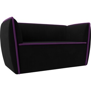 фото Прямой диван лига диванов бергамо 2-х местный микровельвет черный\фиолетовый (112066)