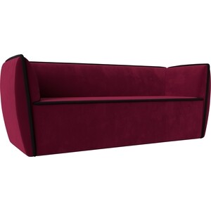 фото Прямой диван лига диванов бергамо 3-х местный микровельвет бордовый\черный (112105)
