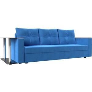 фото Прямой диван лига диванов атланта лайт со столом велюр голубой левый (112472l)