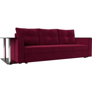 фото Прямой диван лига диванов атланта лайт со столом микровельвет бордовый левый (112479l)
