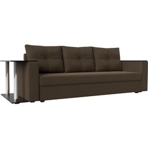 фото Прямой диван лига диванов атланта лайт со столом рогожка коричневый левый (112488l)