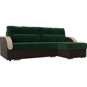 фото Угловой диван лига диванов дарси велюр\экокожа зеленый\коричневый правый угол (111249)