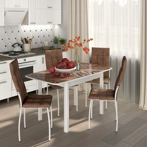 Обеденный комплект Бител Флорида СМ-8 стол ножки массив прямые белые, четыре стула Волна белый/коньяк (BTL10000606) комплект из 2 стульев 8h jun dining chair grey