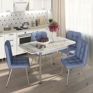 Обеденный комплект Бител Флорида стол СМ-2 ножки сталь прямые белые/хром, четыре стула Милан хром/голубой (BTL10000565)