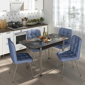 Обеденный комплект Бител Флорида стол СМ-5 ножки сталь прямые венге/хром, четыре стула Милан хром/голубой (BTL10000572)