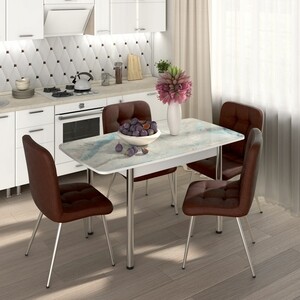 Обеденный комплект Бител Флорида стол СМ-7 ножки сталь прямые белые/хром, четыре стула Милан хром/шоколад (BTL10000575)