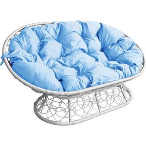 Диван Планета про Мамасан ротанг искусственный, белый, подушка голубая (12110103)