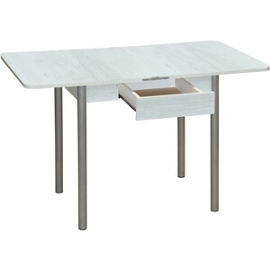 Стол обеденный Катрин Эко 80х60 с ящиком бетон пайн белый, опора №2 круглая серебристый металлик