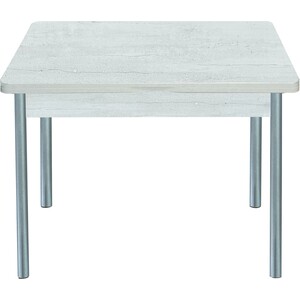 Стол обеденный Катрин СИМПЛ раскладной бетон пайн белый, опора №2 круглая серебристый металлик