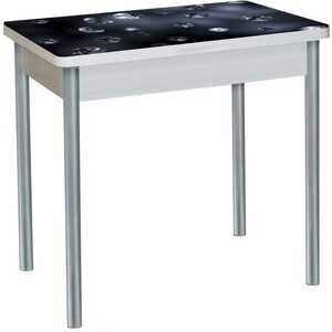 Стол обеденный Катрин БРОНКС поворотно раскладной, с фотопечатью, бетон белый, кристаллы, опора круглая серебристый металлик