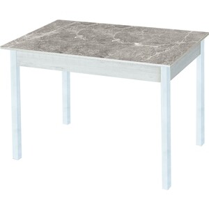 Стол обеденный Катрин Альфа с фотопечатью, бетон белый, серый мрамор, опора квадро белый муар стол обеденный катрин альфа с фотопечатью бетон белый мрамор опора квадро муар