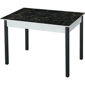 Стол обеденный Катрин Альфа с фотопечатью, бетон белый, черный мрамор, опора квадро черный муар олмеко стол обеденный аппетит 55 01 квадратный мрамор металл белый