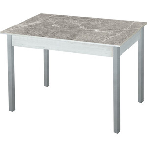 фото Стол обеденный катрин альфа с фотопечатью, бетон белый, серый мрамор, опора квадро серебристый металлик