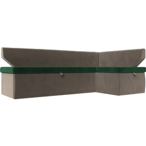 Кухонный угловой диван Лига Диванов Омура велюр зеленый\коричневый правый угол (113199)