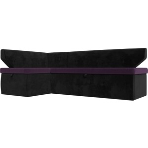 Кухонный угловой диван Лига Диванов Омура велюр фиолетовый\черный левый угол (113206L)