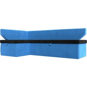 Кухонный угловой диван Лига Диванов Омура велюр черный\голубой левый угол (113208L)