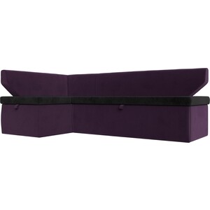 Кухонный угловой диван Лига Диванов Омура велюр черный\фиолетовый левый угол (113210L)