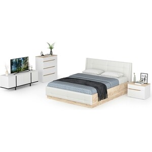 Комплект мебели Моби Муссон цвет белый/чёрный/дуб эндгрейн элегантный/кожзам белый (11.28+16.03+13.97+13.276) спальня муссон