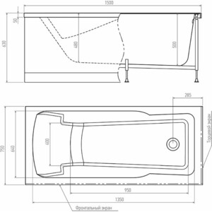 Акриловая ванна Timo Hella 150х75 с каркасом и панелью (HELLA1575, KT15, FP15H)