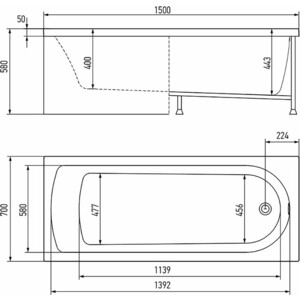 Акриловая ванна Timo Mika 150х70 с каркасом и панелью (MIKA1570, KT15, FP15S)