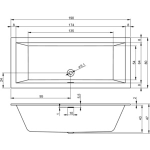 Акриловая ванна Riho Rething Cubic 190x80 с ножками (B108001005, 207093)