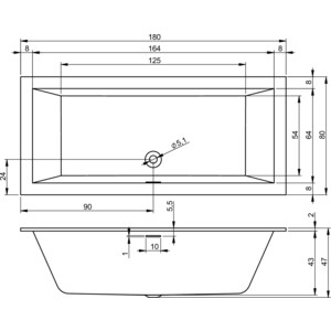 Акриловая ванна Riho Rething Cubic Fall 180x80 заполнение через перелив (B106013005 / BR08C0500000000)