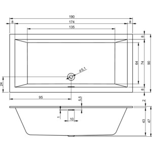 Акриловая ванна Riho Rething Cubic Fall 190x90 заполнение через перелив (B109013005)