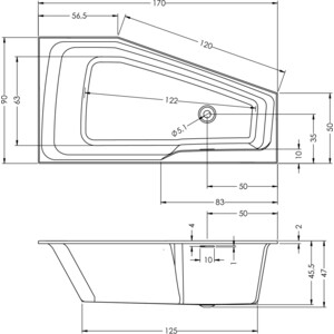 Акриловая ванна Riho Rething Space 170x90 R правая, с каркасом (B113001005, 2YNST2047)