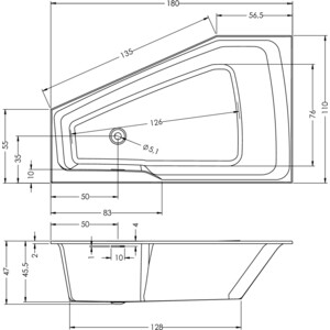 Акриловая ванна Riho Rething Space 180x110 L левая, с каркасом (B116001005, 2YNST2049)