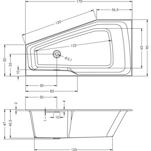 Акриловая ванна Riho Rething Space Fall 170x90 L левая, с ножками, заполнение через перелив (B114006005, 207097)
