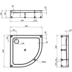 фото Душевой поддон aquanet gl180 80х80 с ножками и сифоном (265569)