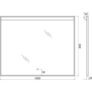 фото Зеркало belbagno spc-uno 100х80 с подсветкой, сенсор (spc-uno-1000-800-tch)