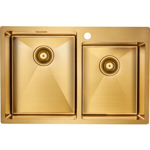 Кухонная мойка Paulmark Berman 78х51 брашированное золото (PM517851-BG) декоративная накладка belbagno на отверстие перелива изогнутое золото